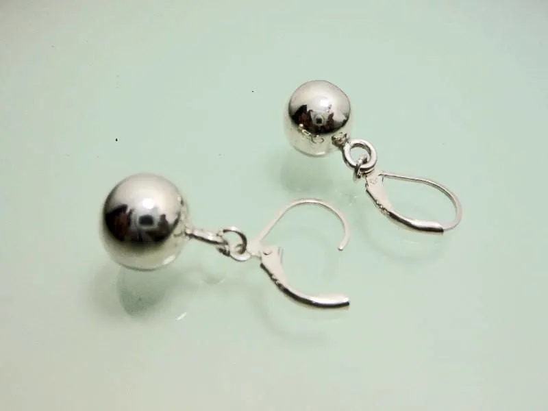 Classic Women 10 mm/12 mm Sterling Silver Ball Drop Earrings With Lever back,Geometric Earring,Personalized Gifts,Gift For Her,Ball Earrings