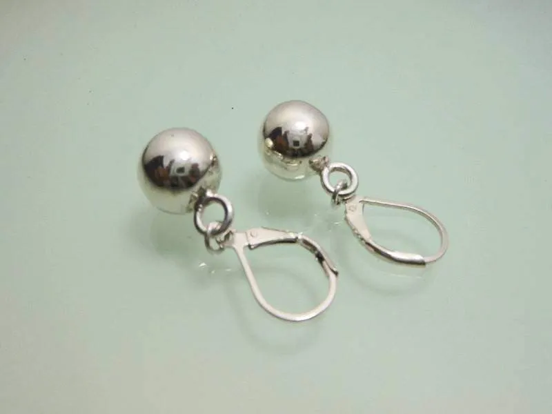 Classic Women 10 mm/12 mm Sterling Silver Ball Drop Earrings With Lever back,Geometric Earring,Personalized Gifts,Gift For Her,Ball Earrings