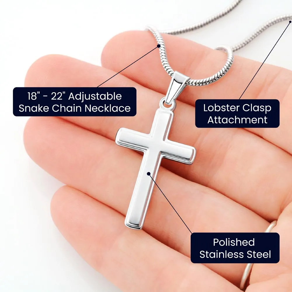 Confirmation Gift For Daughter From Mom and Dad, God is Strength and Wisdom Stainless Steel Cross Necklace