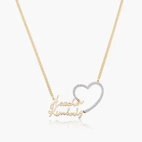 Couples Script Name Necklace w/ Iced Heart