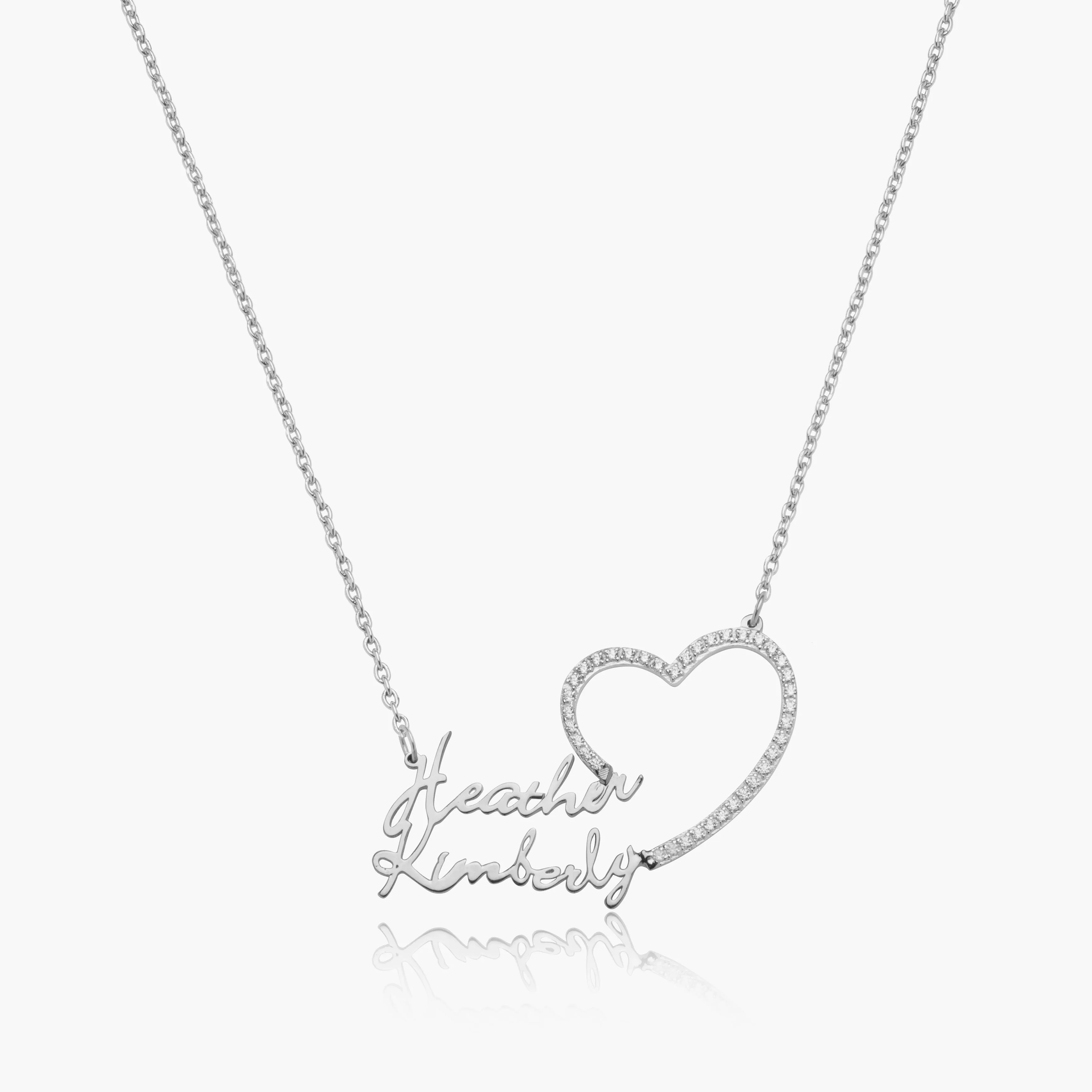 Couples Script Name Necklace w/ Iced Heart