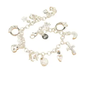 Cross Moon Heart Clock Ball Cube Star Charm Bracelet - 925 Sterling Silver