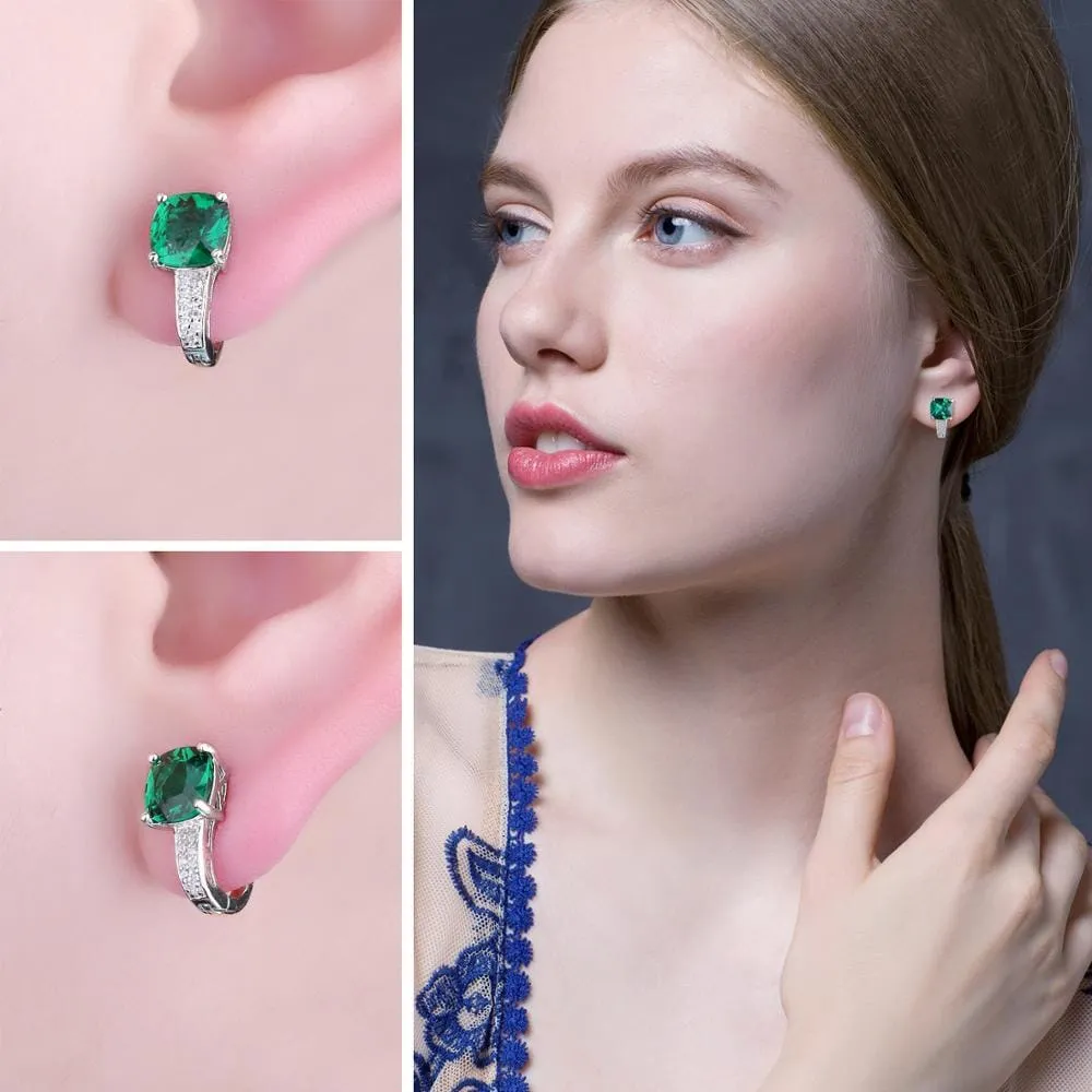 Cushion Cut Emerald Clip Earrings - 925 Sterling Silver