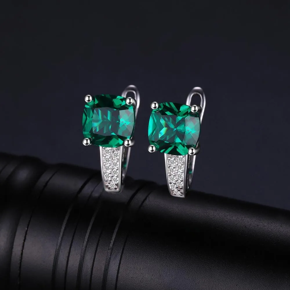 Cushion Cut Emerald Clip Earrings - 925 Sterling Silver