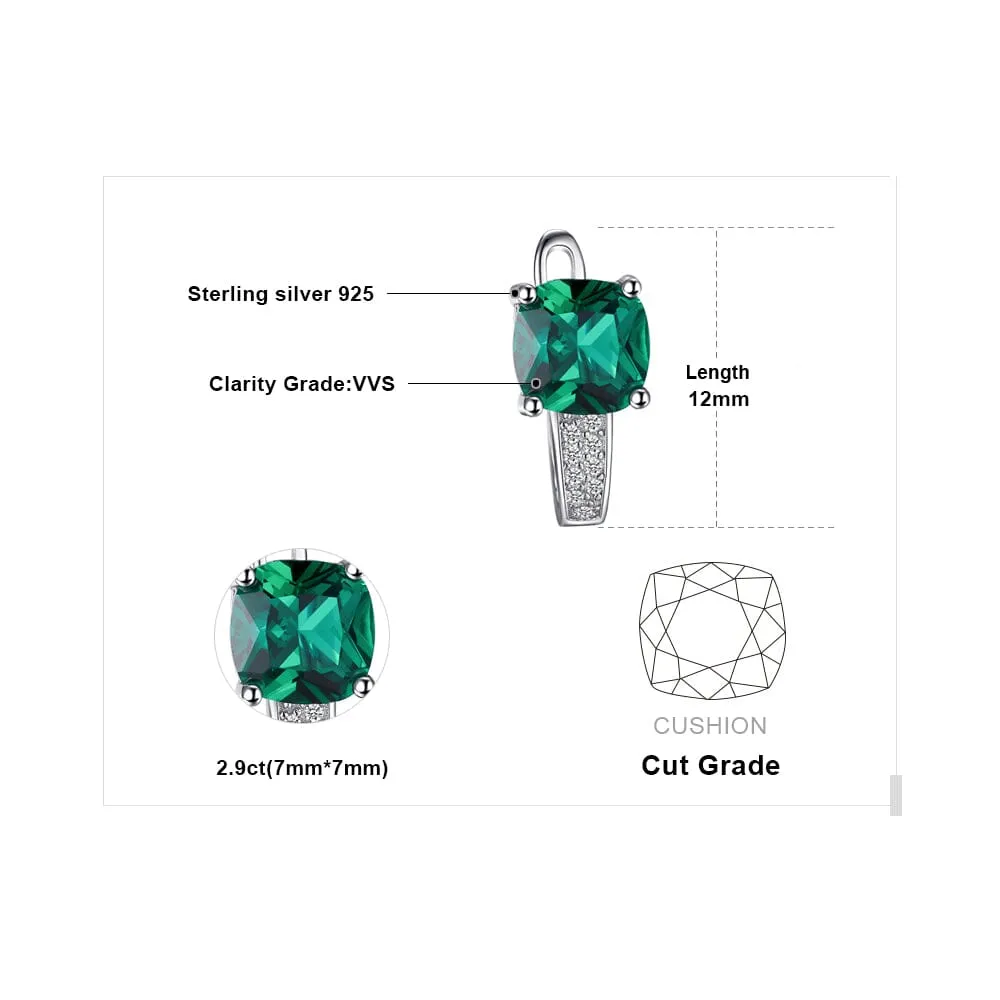 Cushion Cut Emerald Clip Earrings - 925 Sterling Silver