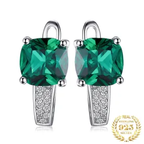 Cushion Cut Emerald Clip Earrings - 925 Sterling Silver