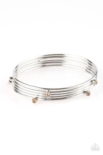 Delicate Decadence Brown Topaz Rhinestone and Silver Bangle Bracelet Set - Paparazzi Accessories