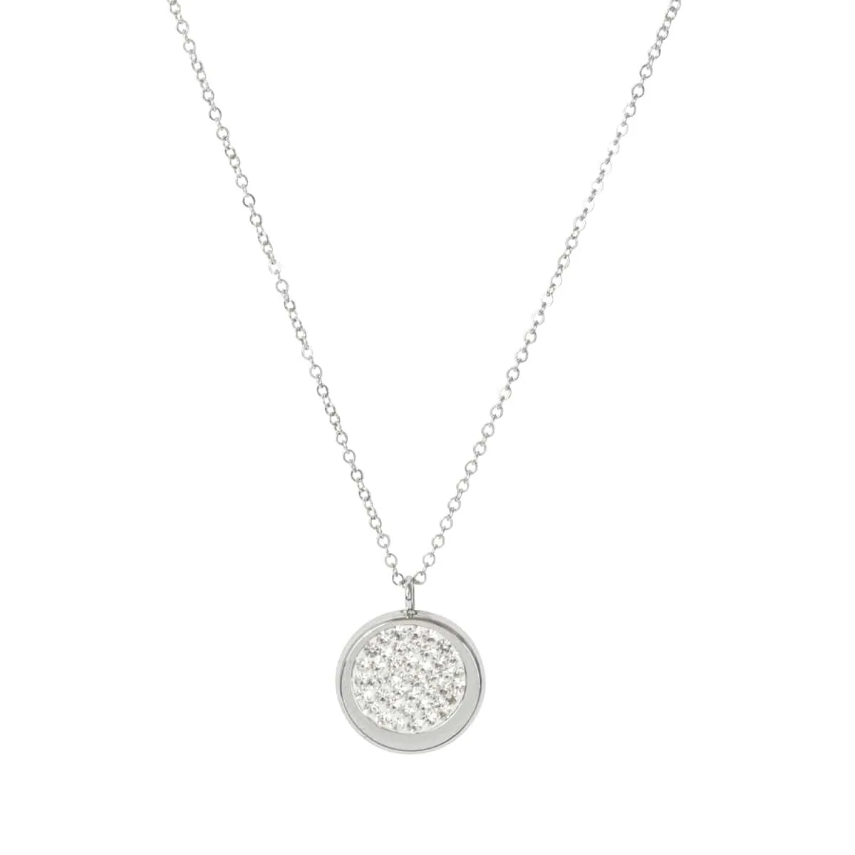 Disc Pave Crystal Necklace silver