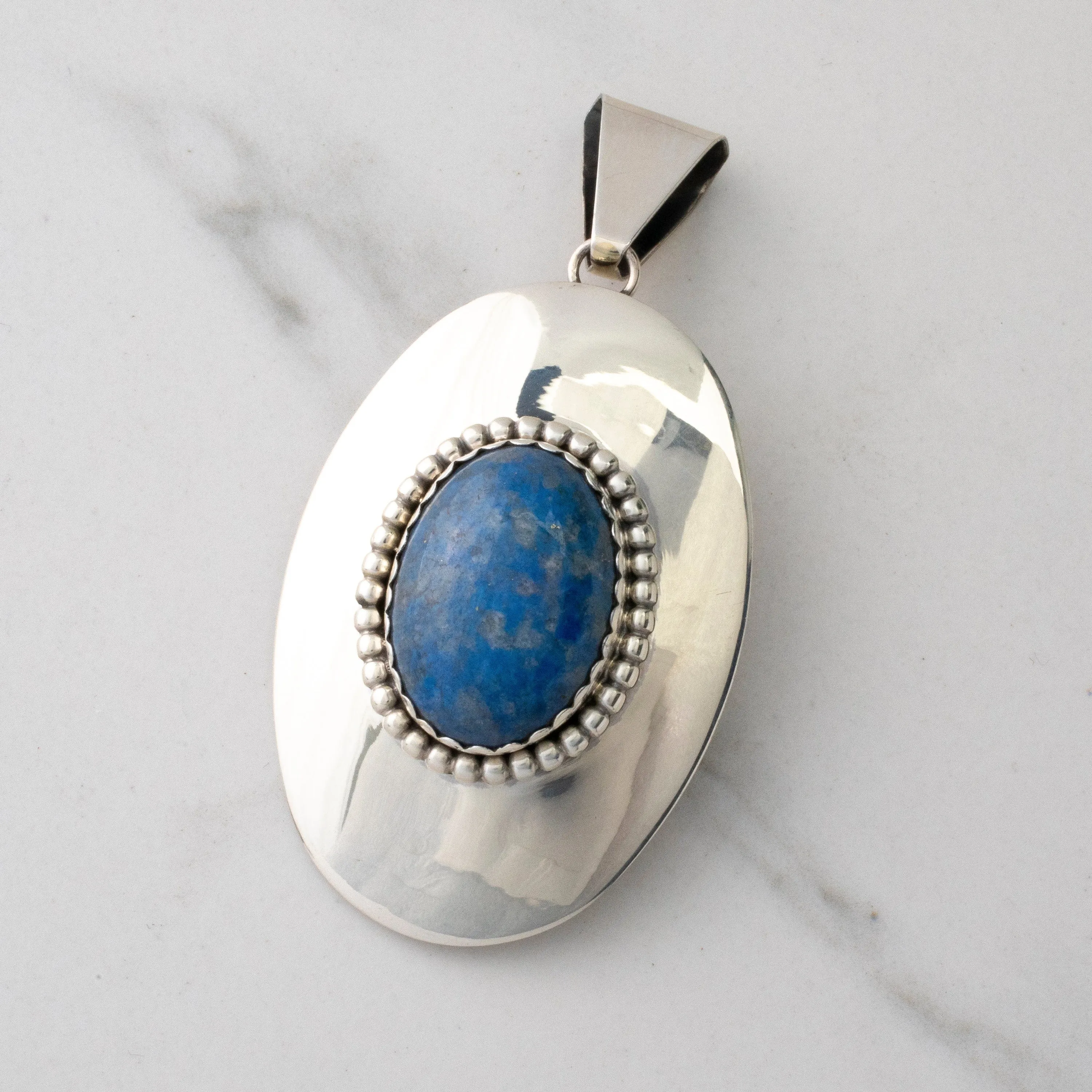 Ella Peter Lapis Navajo USA Native American Made 925 Sterling Silver Pendant