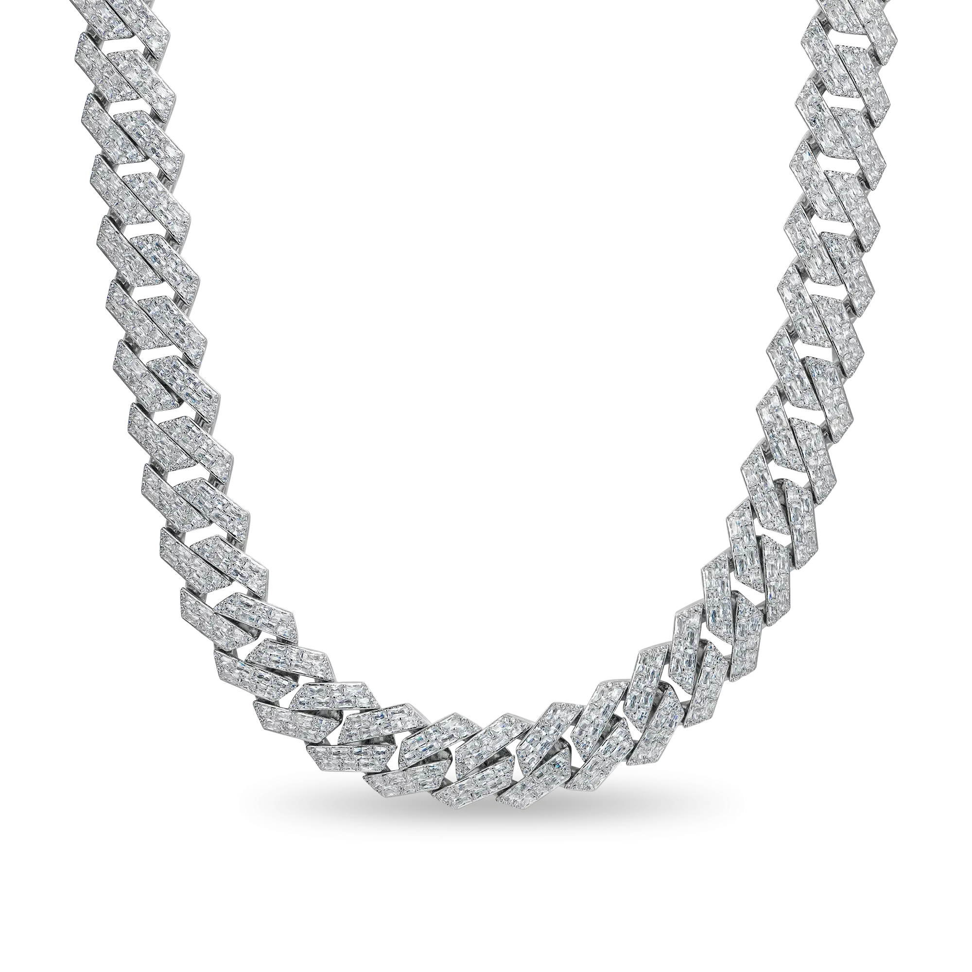 Emerald Cut Moissanite Prong Cuban Link Chain