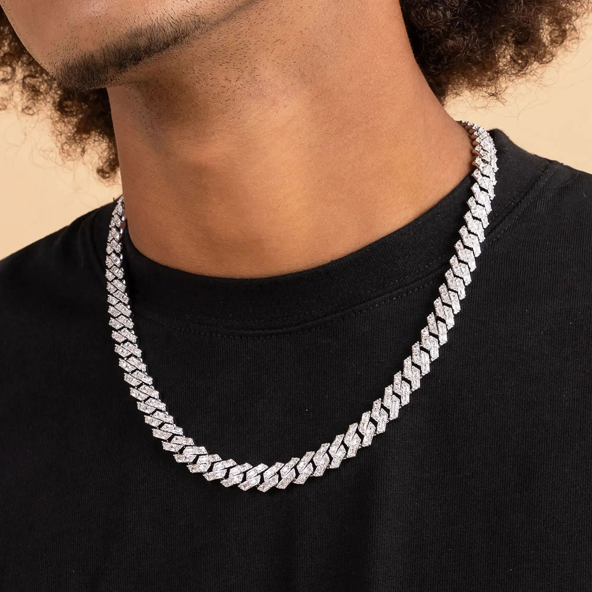 Emerald Cut Moissanite Prong Cuban Link Chain