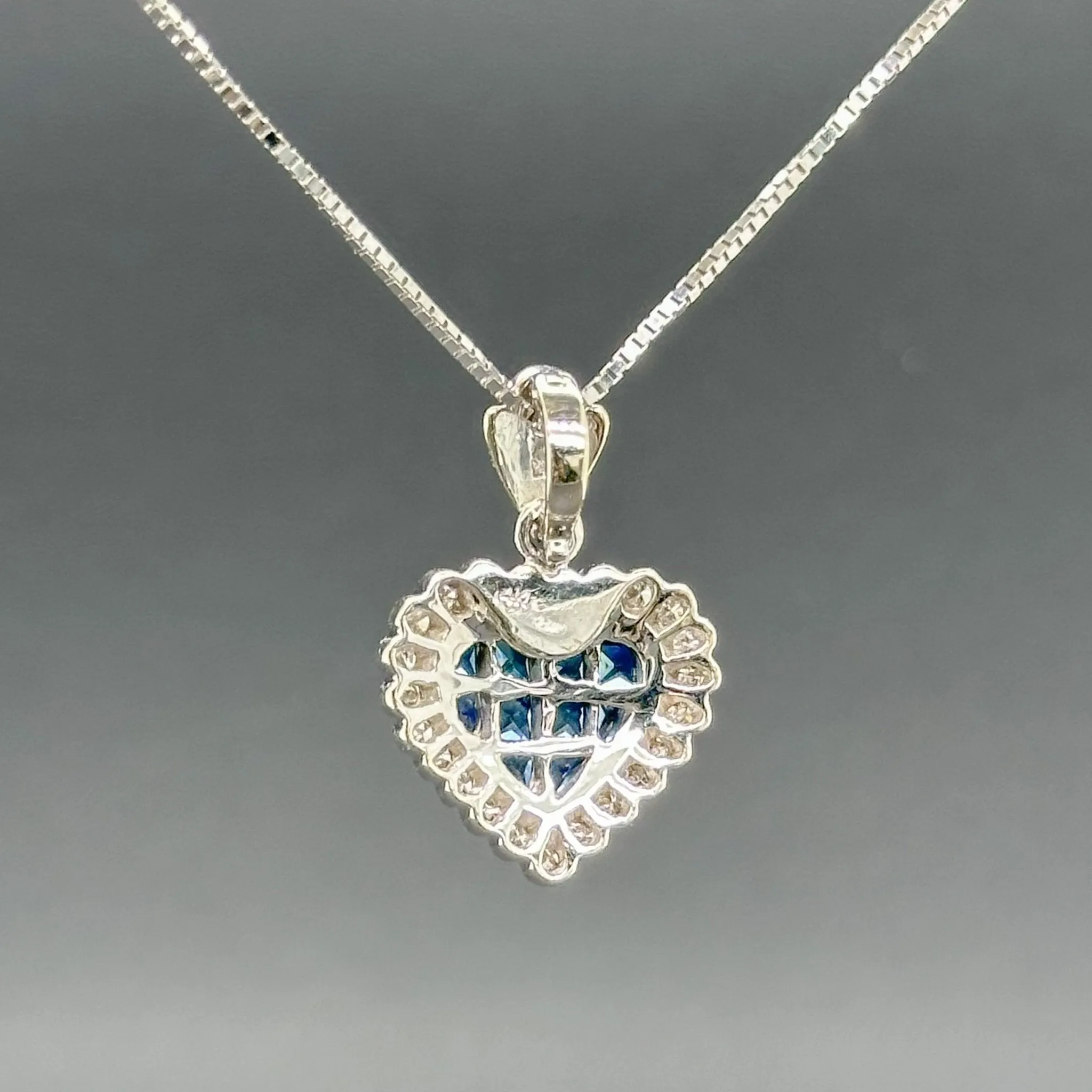 Estate 14K W Gold 0.32ctw Sapphire & 0.69ctw H-I/SI1-2 Diamond Heart Enhancer Pendant