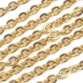 Fine Gold Stainless Chain, 3x2.5mm Flattened Oval Links, Bulk 50 Meters on a Spool, #1904 G