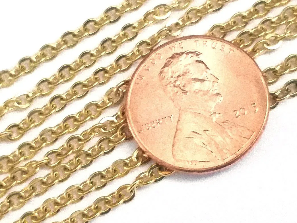 Fine Gold Stainless Chain, 3x2.5mm Flattened Oval Links, Bulk 50 Meters on a Spool, #1904 G