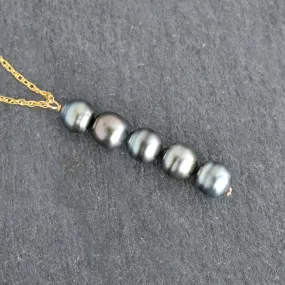 Five Tahitian Pearl Vertical Pendant Necklace