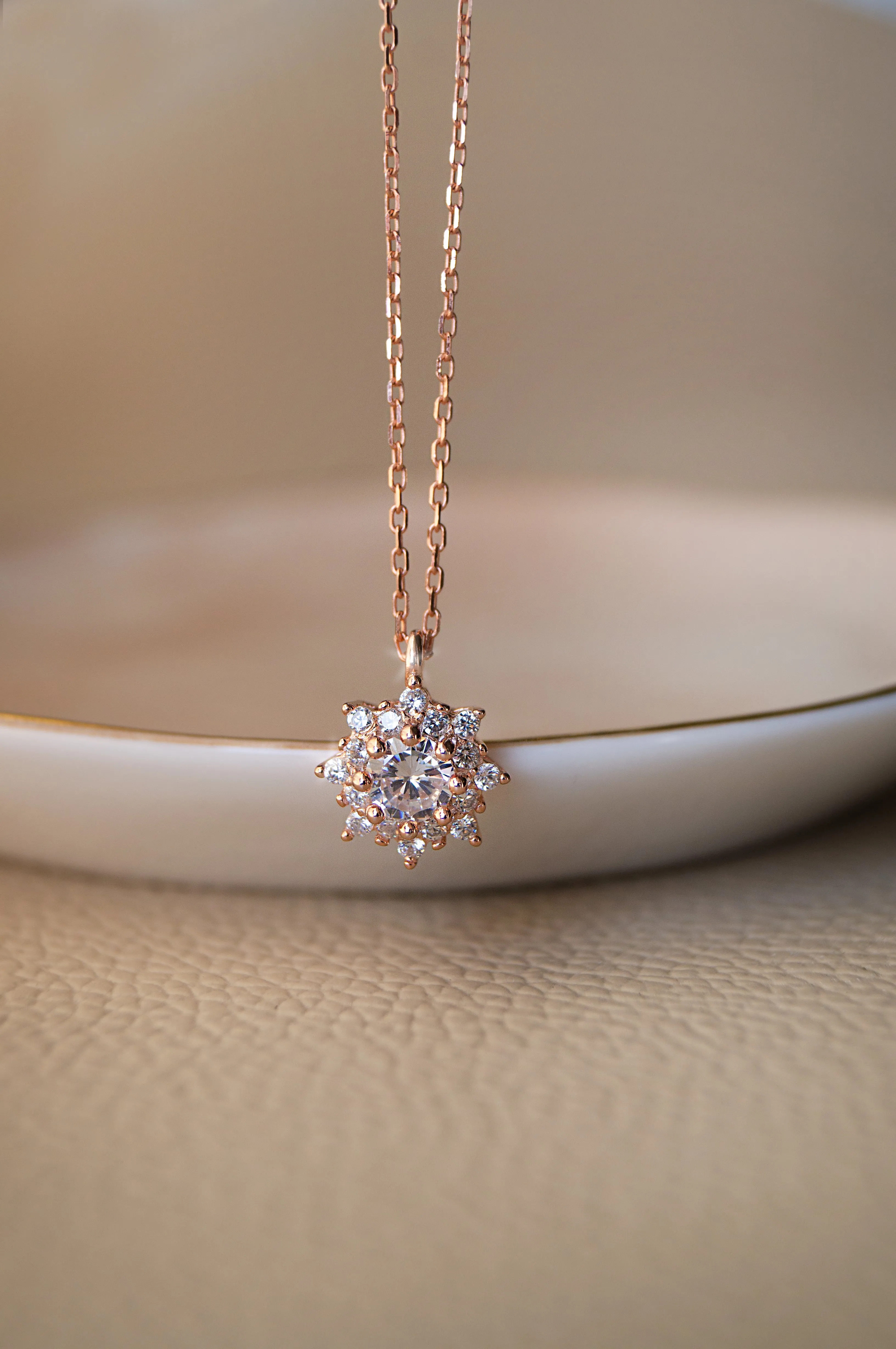 Floral Solitaire Rose Gold Plated Sterling Silver Pendant Set