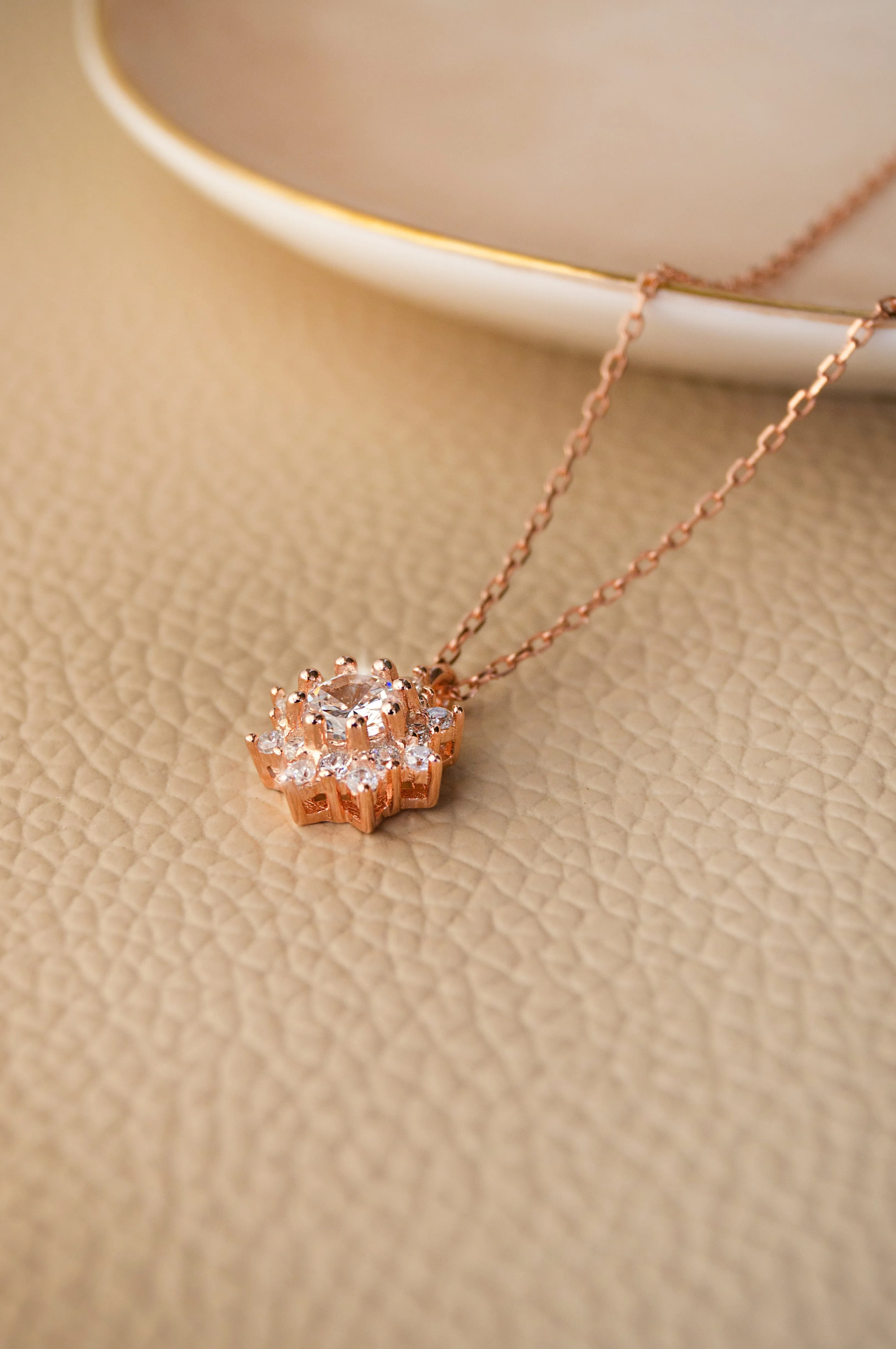 Floral Solitaire Rose Gold Plated Sterling Silver Pendant Set