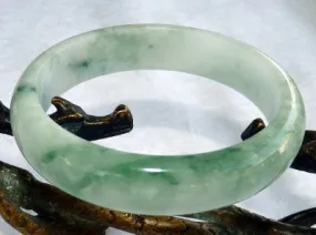 Flowing Icy Green Veins Burmese Jadeite Old Mine Bangle Bracelet 57mm (BB2690)