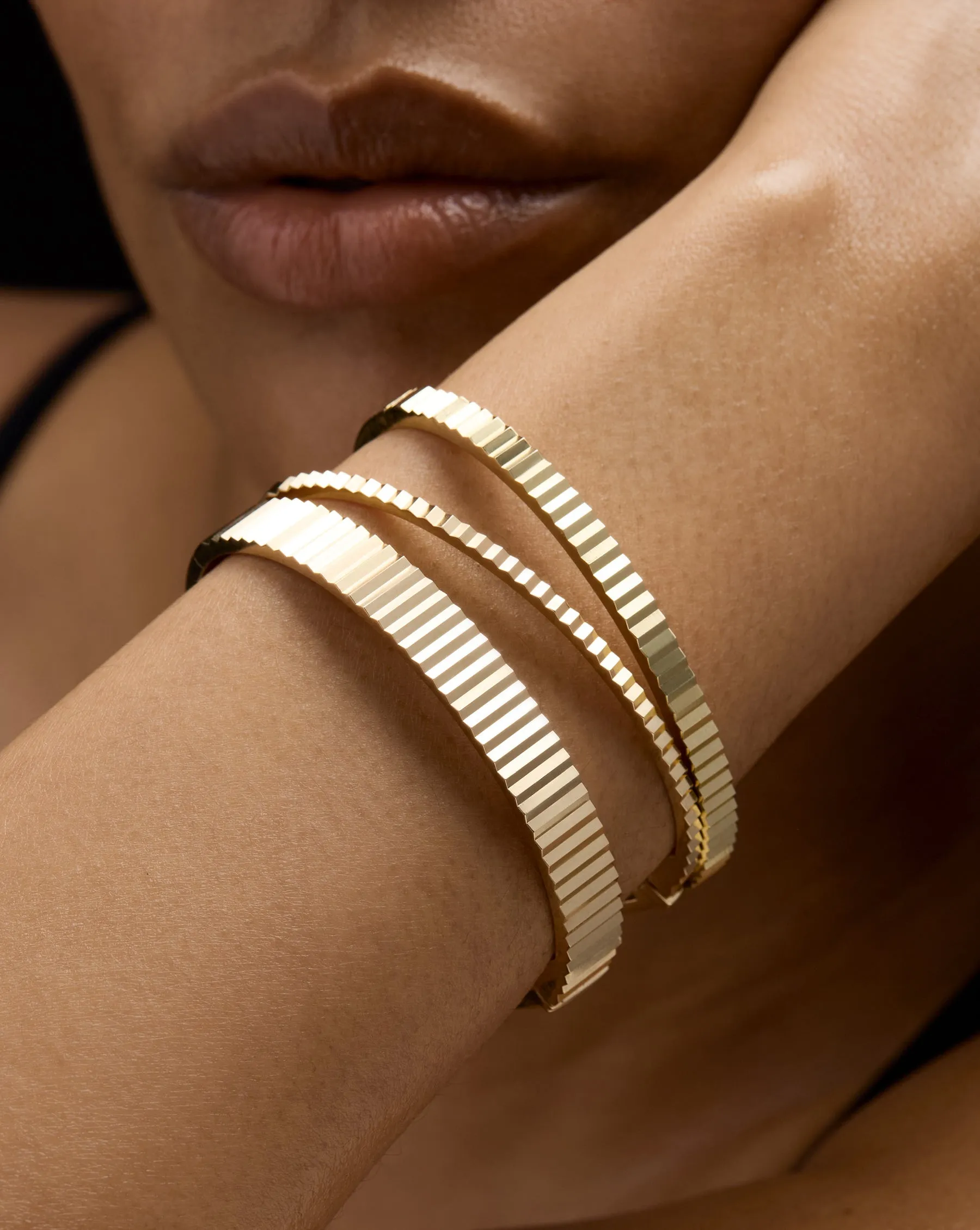 Gold Fluted Bangle Bracelet