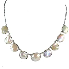 Fresh Water Coin Pearl 925 Solid Sterling Silver Handmade Choker Necklace