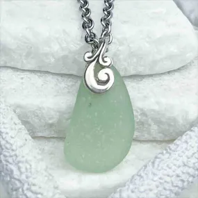 Frothy Seafoam Sea Glass Pendant with Ocean Waves Bail |#1724