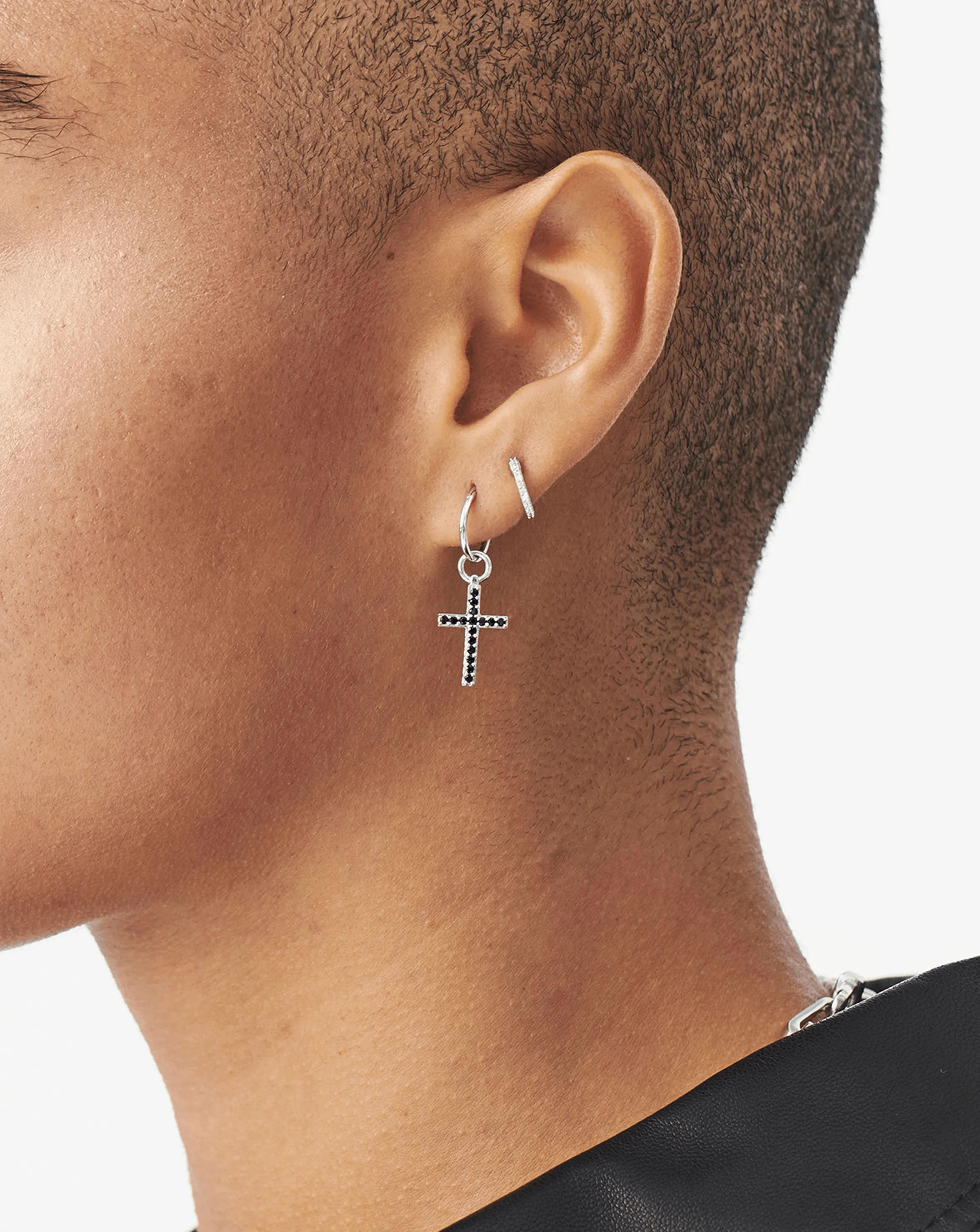 Fused Single Pave Cross Earring