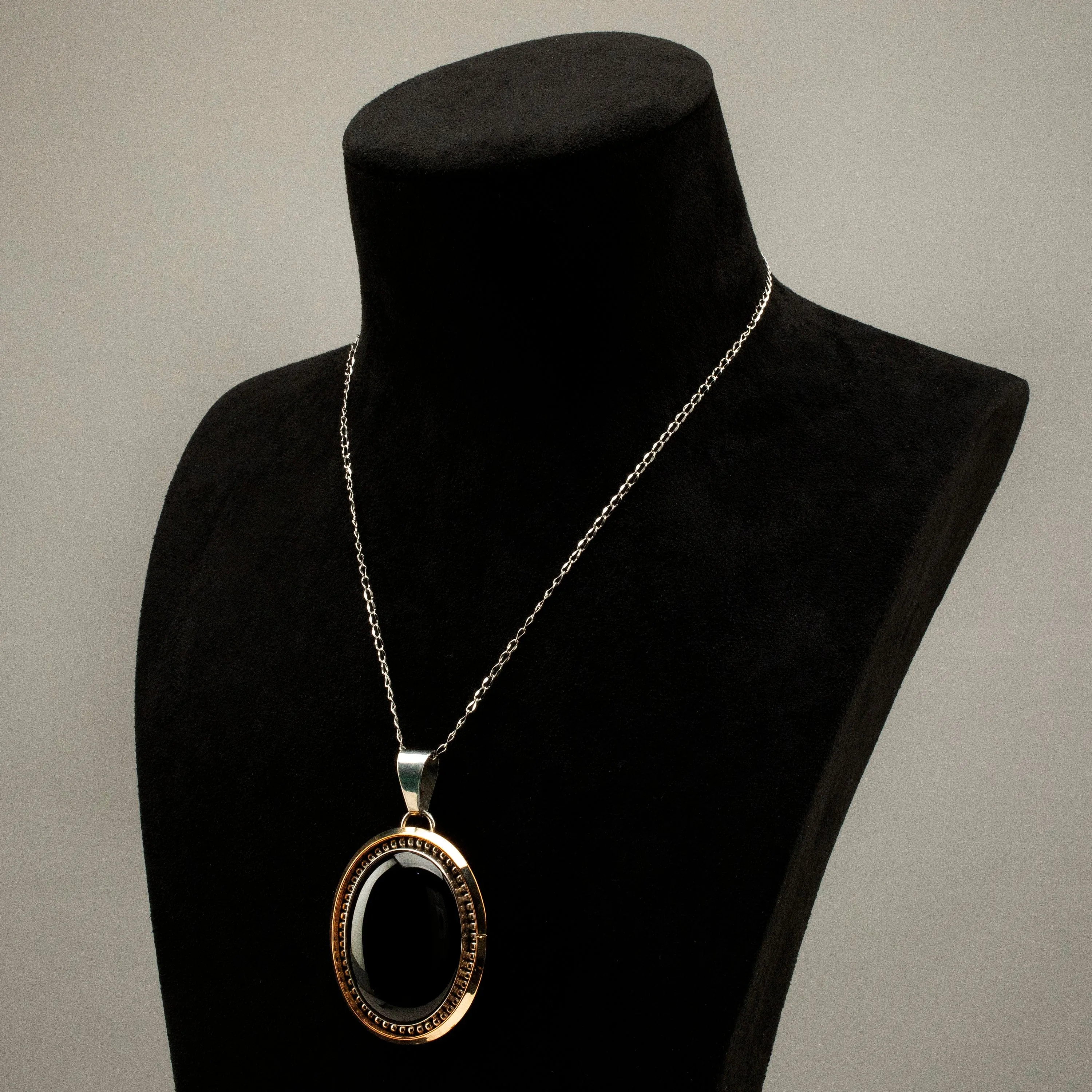 Gary Spencer Black Onyx Navajo USA Native American Made 925 Sterling Silver & 12K Gold Filled Pendant