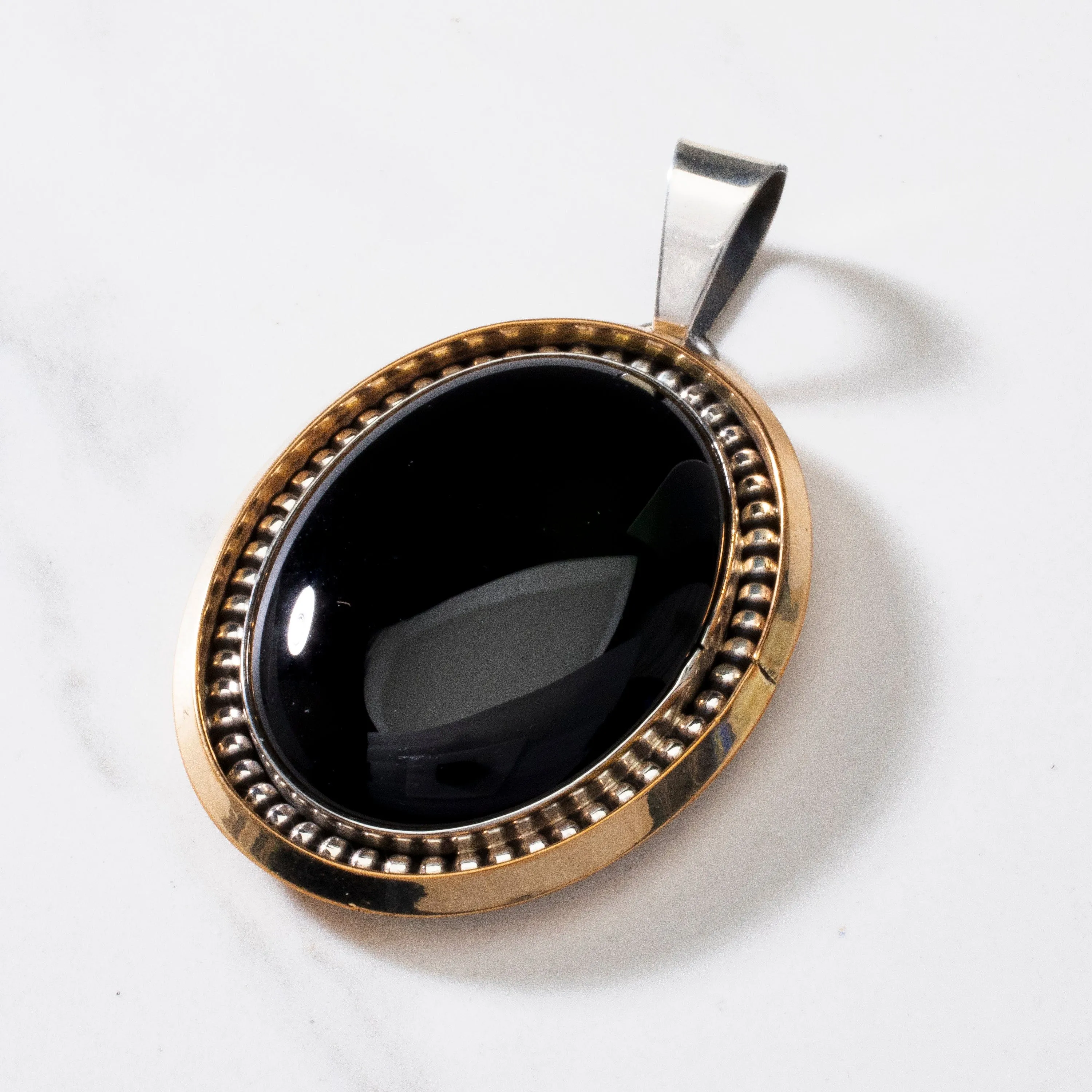 Gary Spencer Black Onyx Navajo USA Native American Made 925 Sterling Silver & 12K Gold Filled Pendant