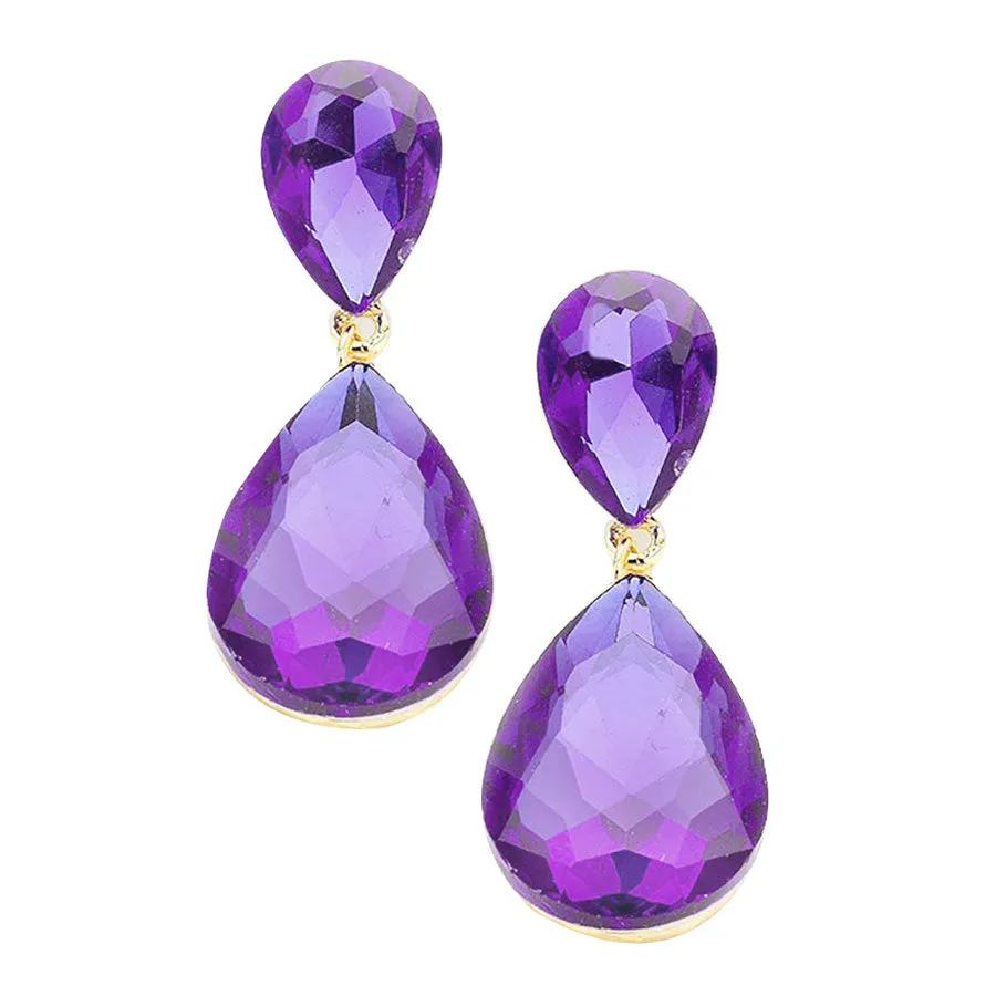 Glass Crystal Teardrop Evening Earrings