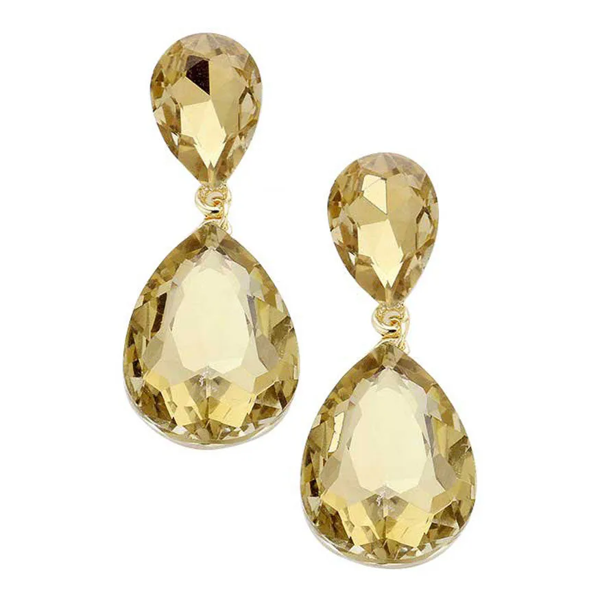 Glass Crystal Teardrop Evening Earrings