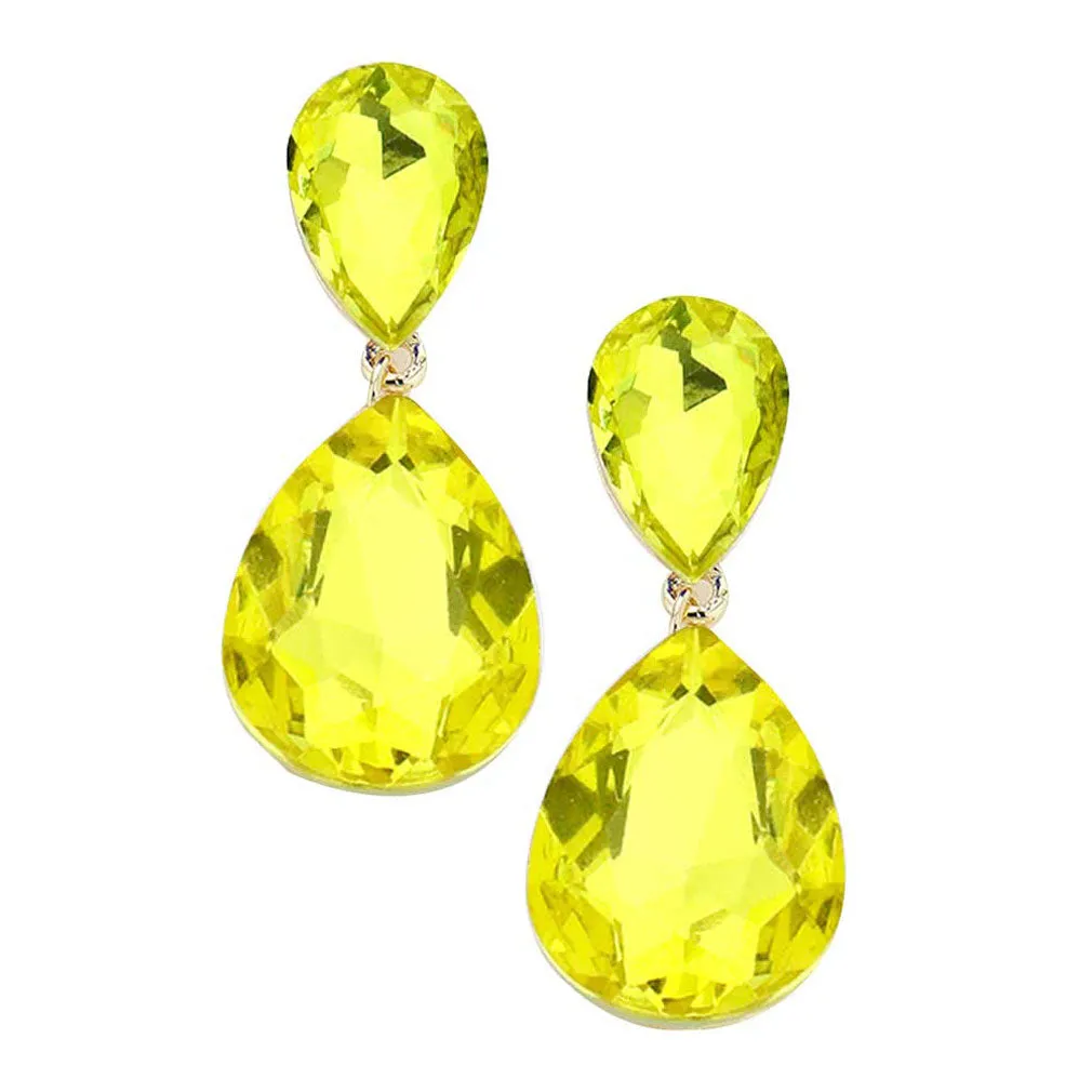 Glass Crystal Teardrop Evening Earrings