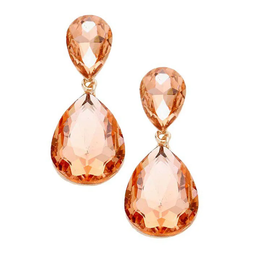 Glass Crystal Teardrop Evening Earrings