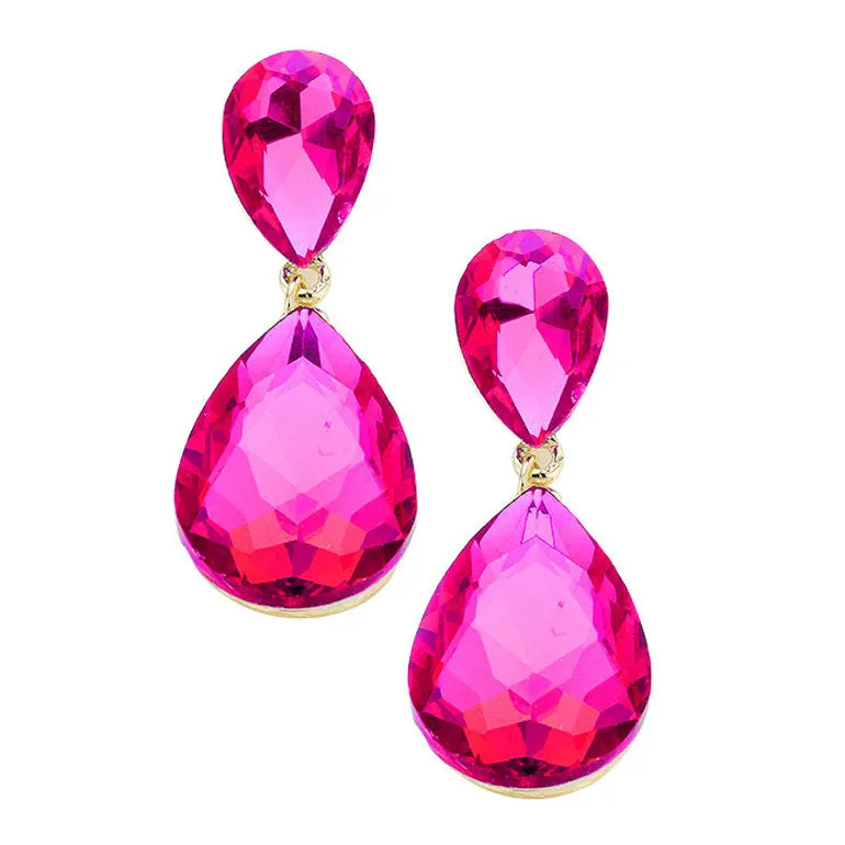 Glass Crystal Teardrop Evening Earrings