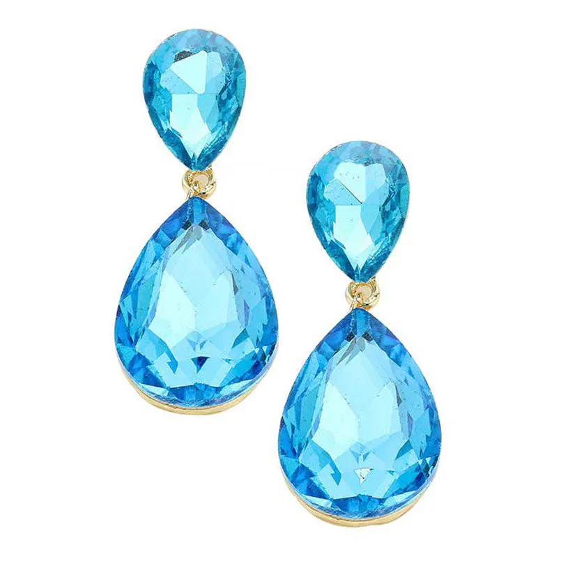 Glass Crystal Teardrop Evening Earrings