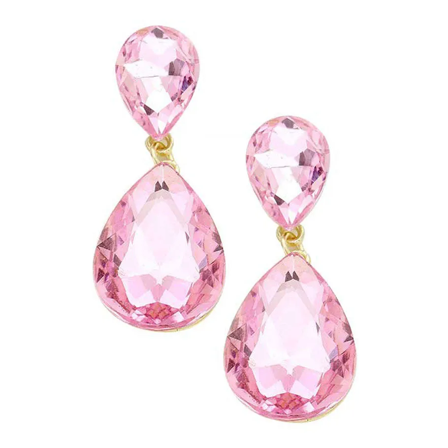 Glass Crystal Teardrop Evening Earrings