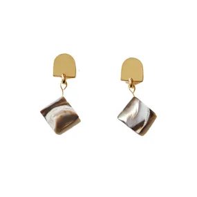 gold dome   mini brown mother-of-pearl earrings