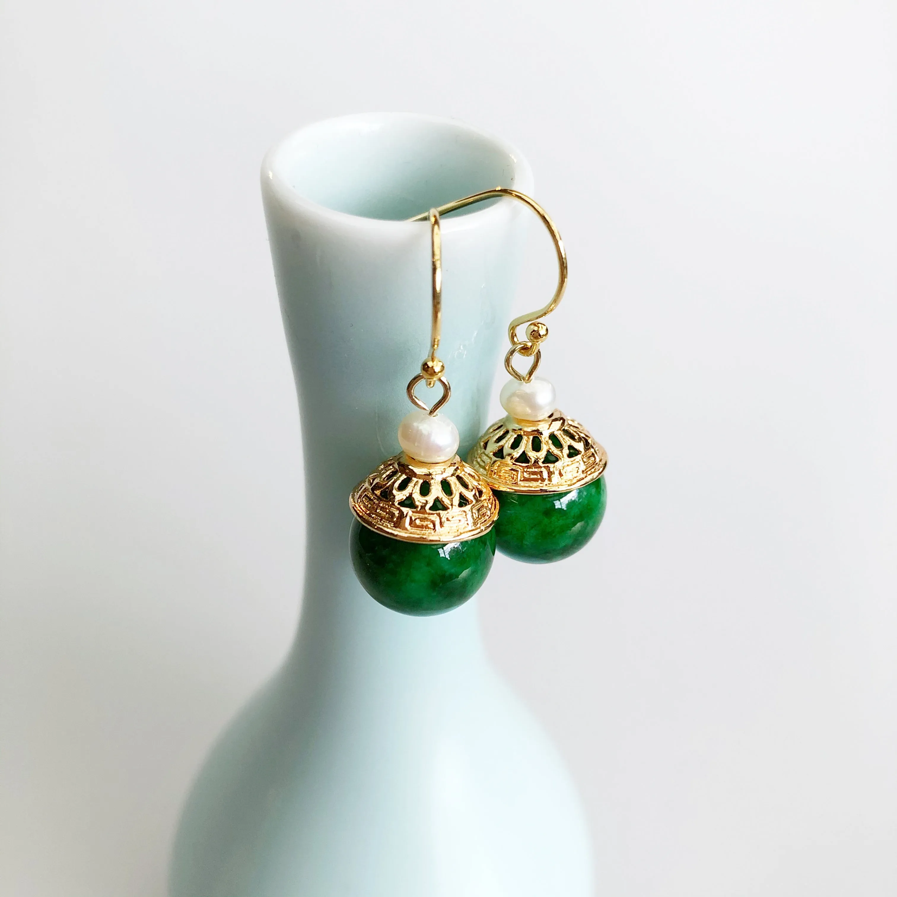 Gold Jadeite Earrings