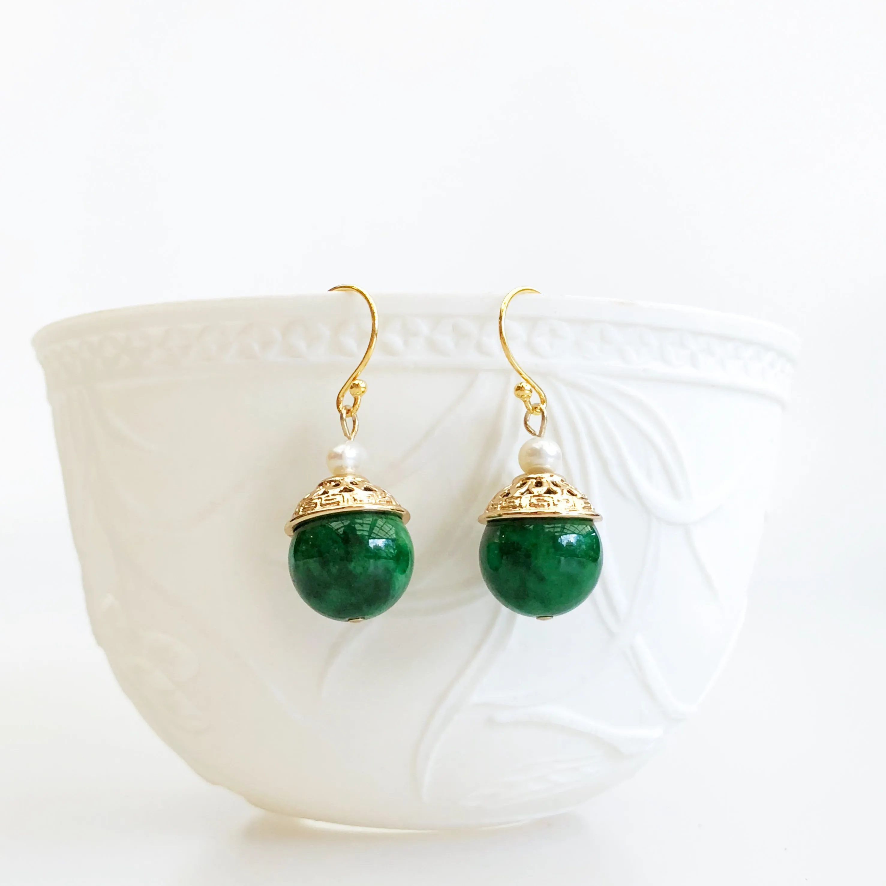 Gold Jadeite Earrings