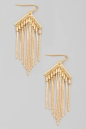 Gold Metallic Chain Fringe Hook Drop Earrings