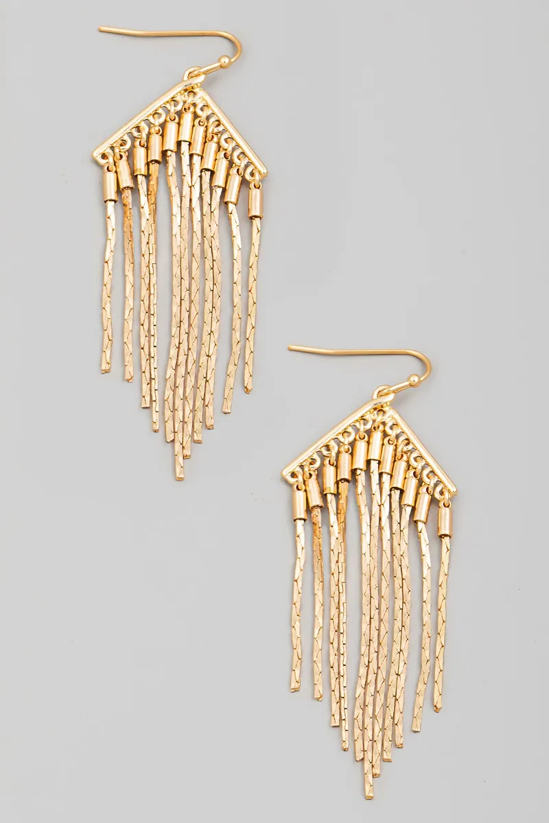 Gold Metallic Chain Fringe Hook Drop Earrings