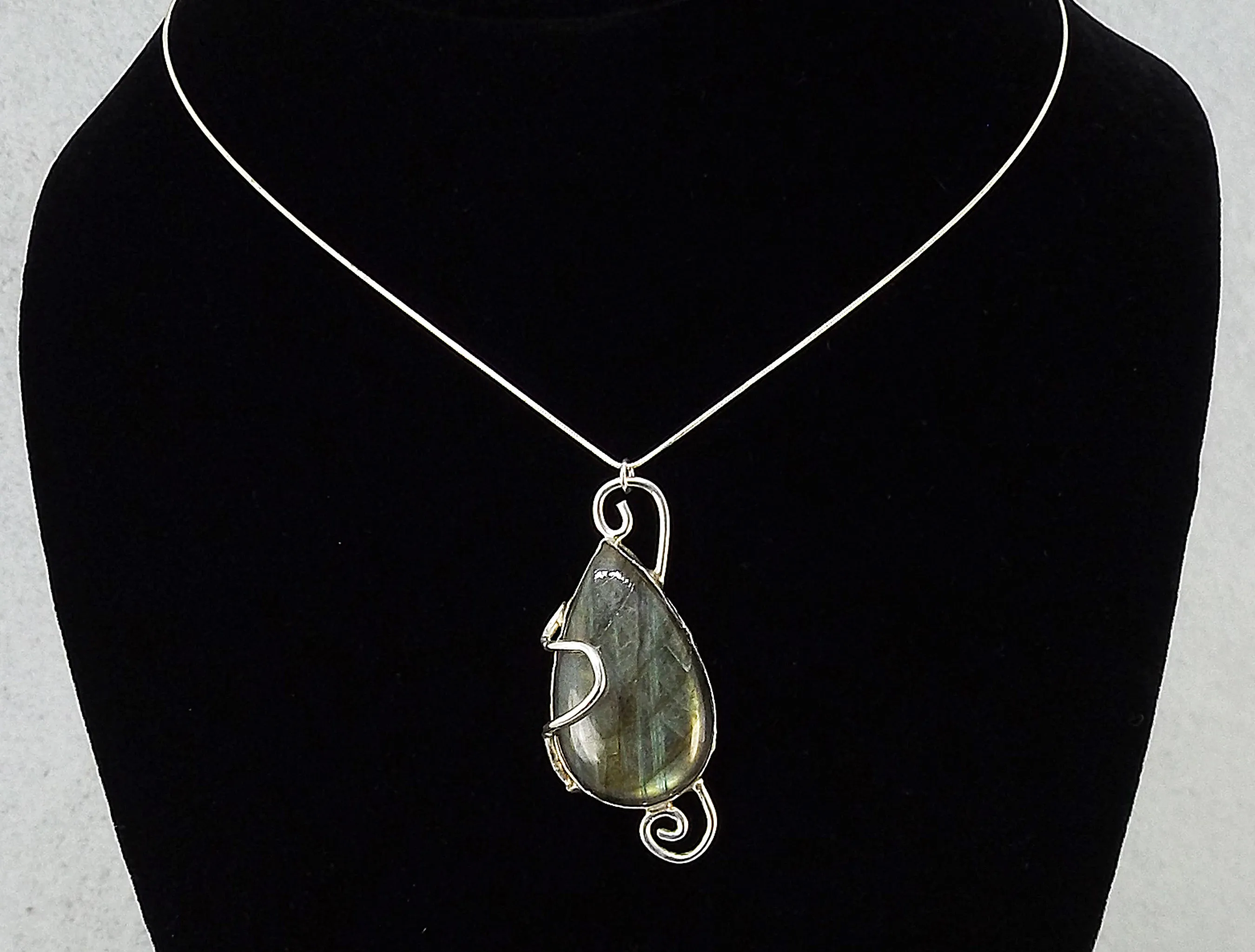 Golden Green Labradorite in Sterling Silver Necklace