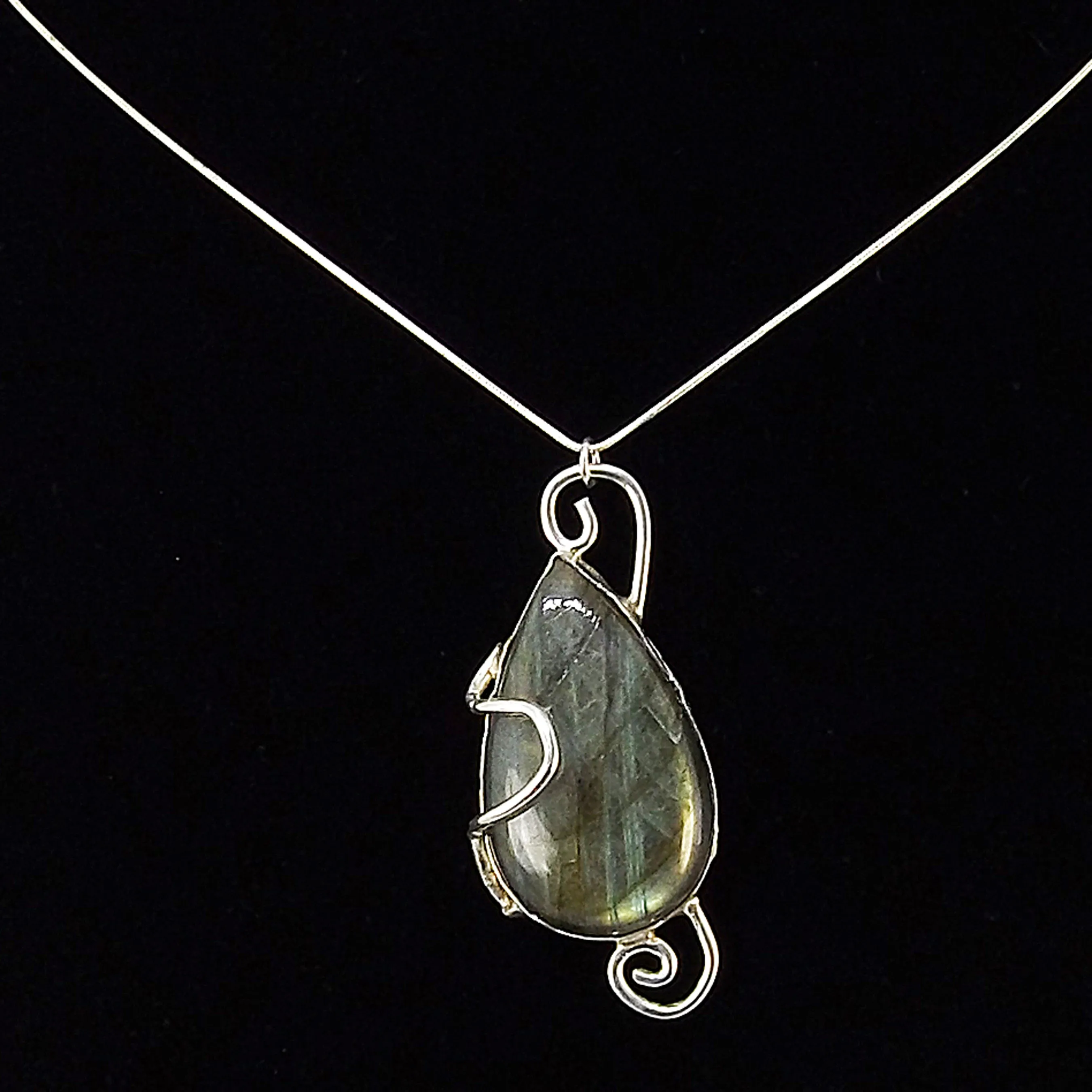 Golden Green Labradorite in Sterling Silver Necklace