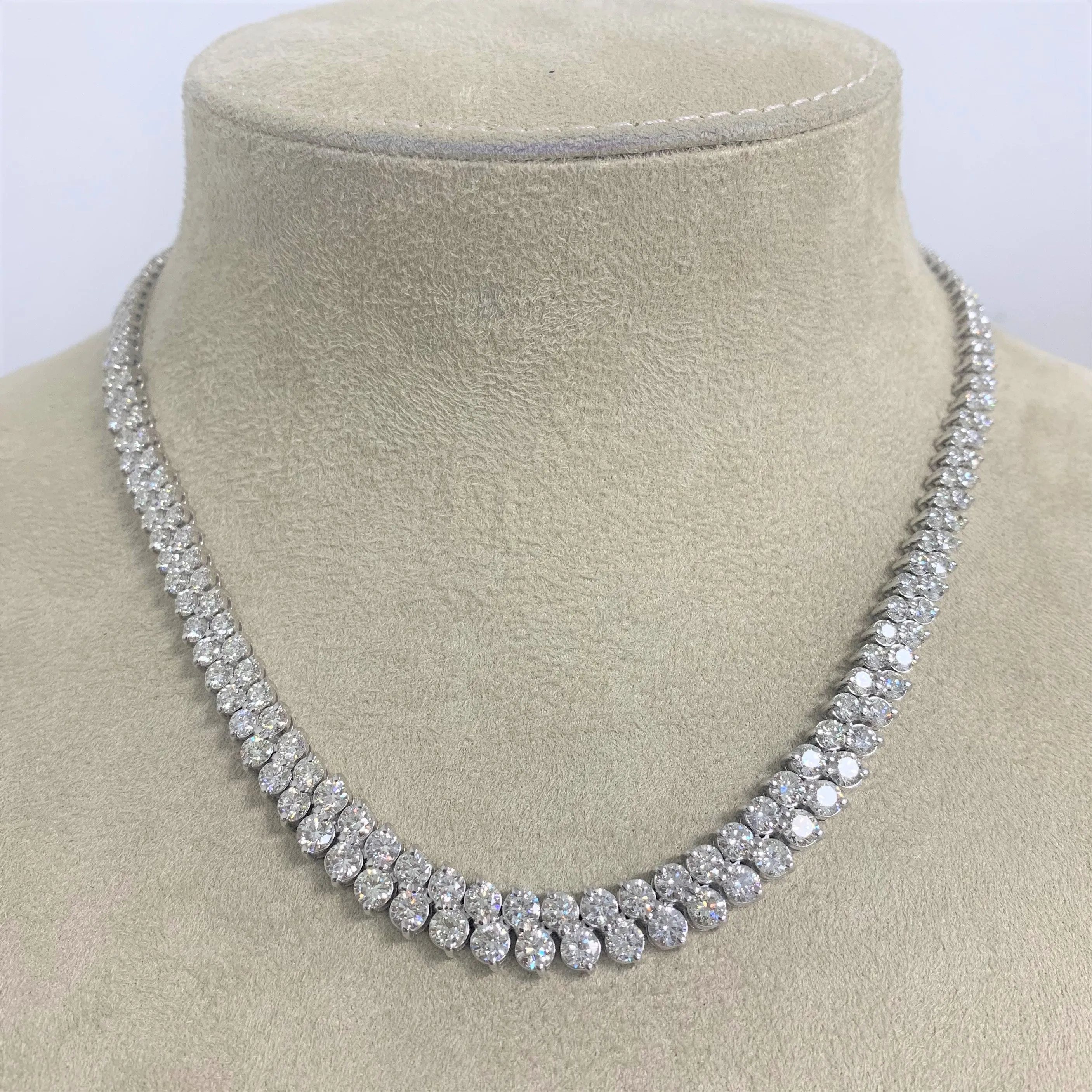 Graduated Angular Round Diamond Tennis Necklace (23.96 ct Diamonds) in White Gold