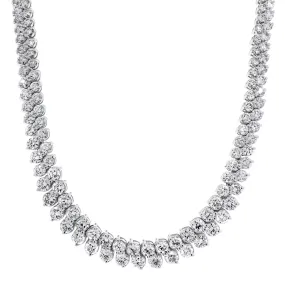 Graduated Angular Round Diamond Tennis Necklace (23.96 ct Diamonds) in White Gold