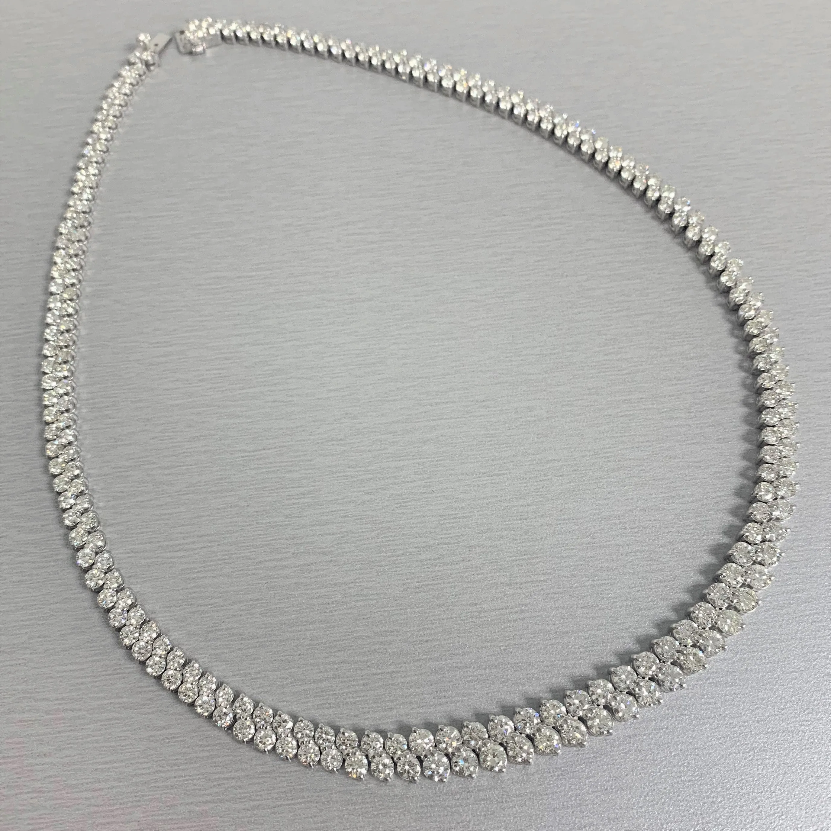 Graduated Angular Round Diamond Tennis Necklace (23.96 ct Diamonds) in White Gold