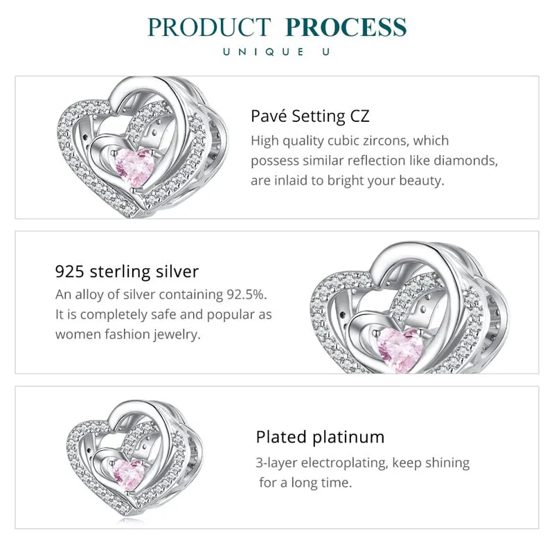 Guardian Heart 925 Sterling Silver Charms for Bracelets Love Heart Bead Charm for Pandora Bracelet Charm