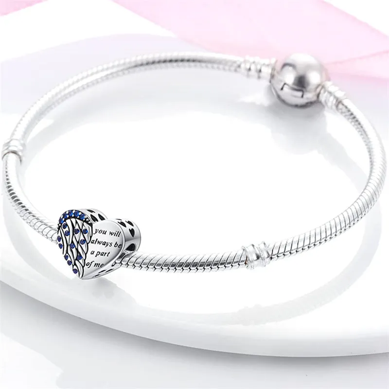 Guardian Heart 925 Sterling Silver Charms for Bracelets Love Heart Bead Charm for Pandora Bracelet Charm