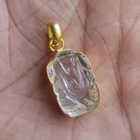 Handcrafted Gold Plated Clear Crystal Quartz Gemstone Ganesh Drop Pendant For Women