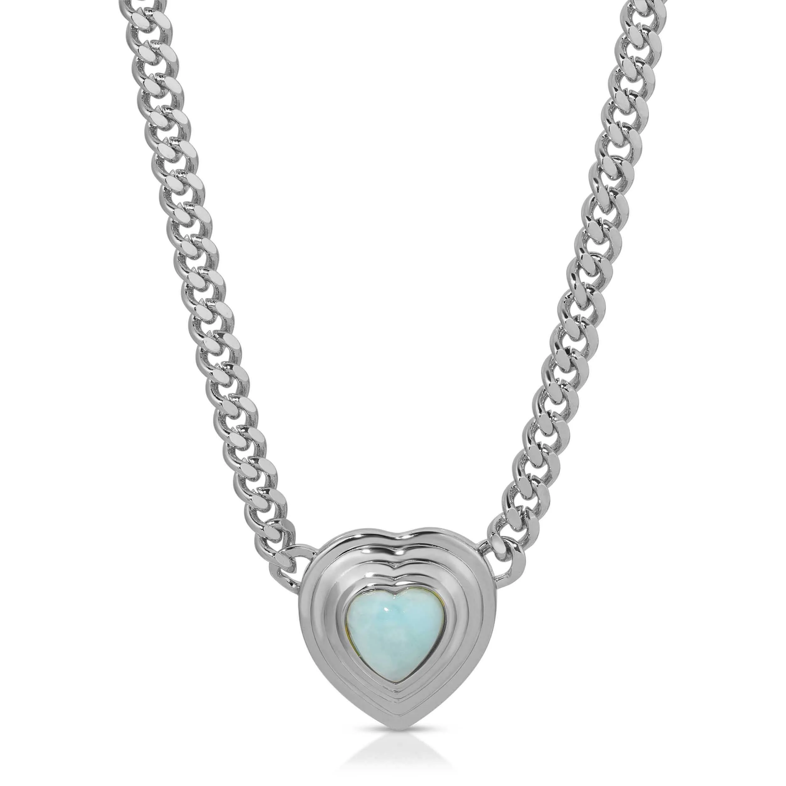 Heart of Stone Curb Link Necklace - Larimar