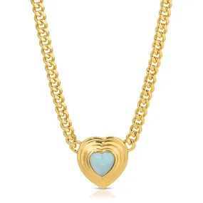 Heart of Stone Curb Link Necklace - Larimar